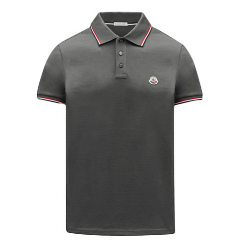 Moncler/蒙克萊      男士淺灰色棉質(zhì)羅紋領和短袖邊飾三色嵌花POLO衫G20918A0001084556-GRIS