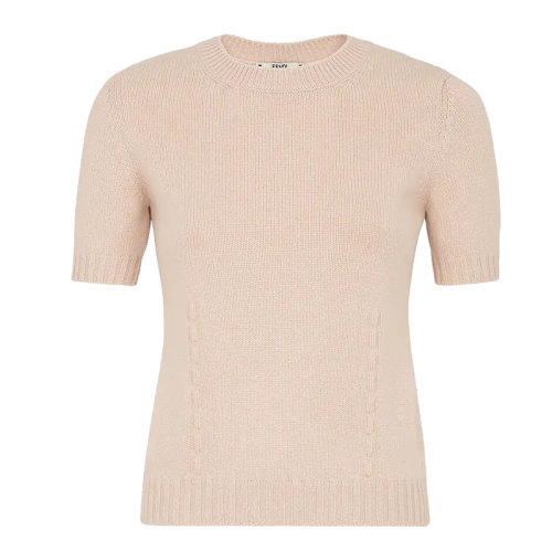 FENDI/芬迪  女士粉色羊絨修身圓領(lǐng)短袖毛衣FZX736AHE6F1ENM