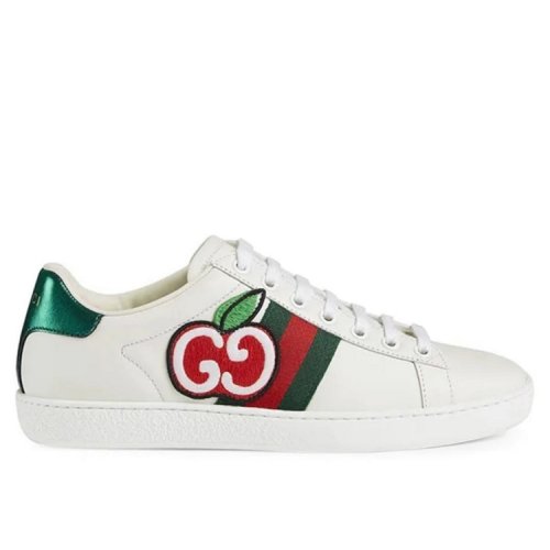 GUCCI/古馳  古琦女鞋 女士蘋果圖案紅綠條紋低幫休閑運(yùn)動(dòng)鞋小白鞋  611377 DOPE0 9064