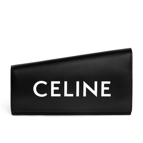 CELINE/賽琳 22新款A(yù)SYMETRIQUE系列 女士黑色牛皮革飾白色徽標(biāo)字母印花T形非對稱錢包手拿包110763EPT.38NO