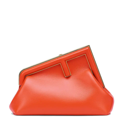 FENDI/芬迪 FIRST系列 女士小號紅色納帕皮革超大F金屬搭扣單肩手提手拿包8BP129ABVEF0C3Q