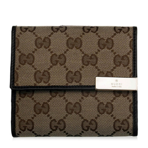 GUCCI/古馳 男士棕色帆布logo印花短款錢包