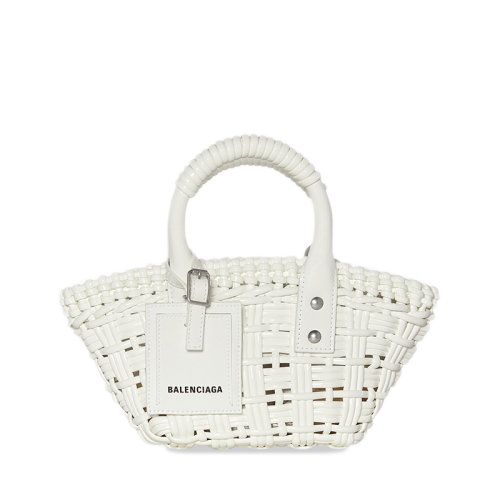 Balenciaga/巴黎世家 20  BISTRO系列 女士XXS號(hào)白色漆皮人造皮革單肩斜挎手提籃6780282IE3Y9000