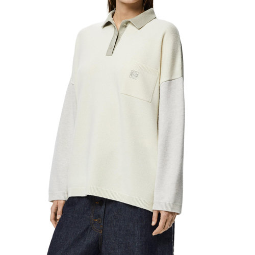 LOEWE/羅意威      女士米色/灰色大號(hào)版本羊毛Polo領(lǐng)毛衣S359Y14K27-2616