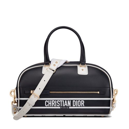 DIOR/迪奧 22春夏新款VIBE系列 女士中號藍色光滑牛皮革拉鏈保齡球包手提包M6202OOBR_M928