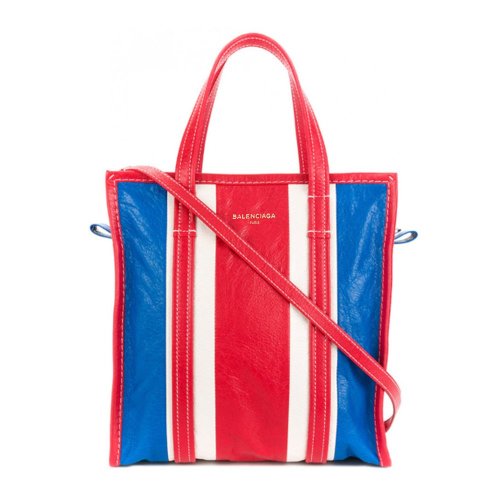 Balenciaga/巴黎世家  男女同款皮質(zhì)條紋浮雕LOGO單肩包手提包 513990 DE9CN 紅白拼藍  大號其他