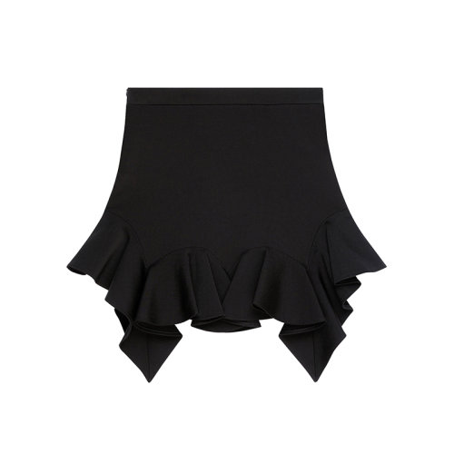 Givenchy/紀梵希 22年秋冬新款 Punto Milano系列 女士黑色粘膠纖維面料不對稱荷葉邊半身裙短裙BW40MS4ZEE-001