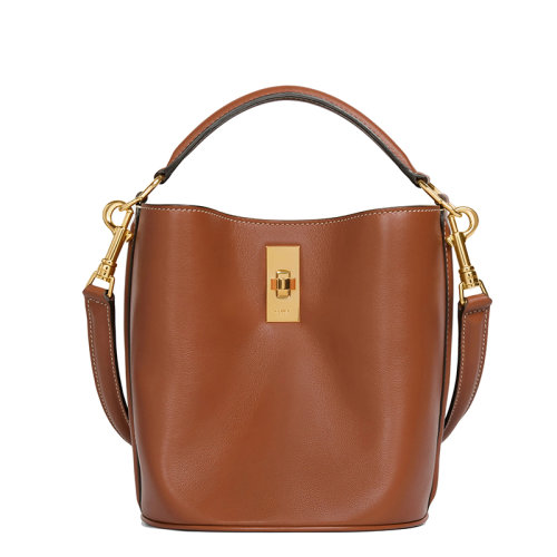 CELINE/賽琳  SEAU 16 TEEN系列 女士黃褐色小牛皮金扣單肩手提水桶包197573CR4.04LU