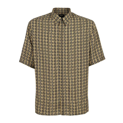 FENDI 芬迪 男士 服裝  米色翻領(lǐng)雙F印花圖案短袖襯衫 男士短袖襯衫