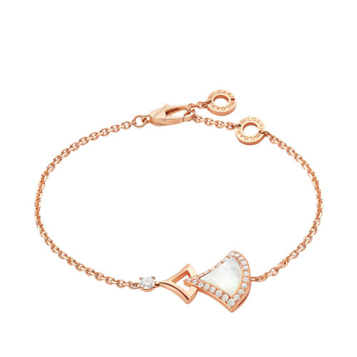 BVLGARI/寶格麗 22新款DIVAS’ DREAM系列 18K金玫瑰金密鑲鉆石勾勒珍珠母貝扇形輪廓手鏈358683