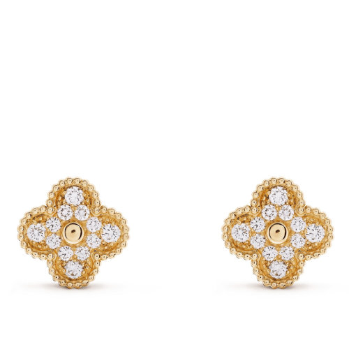 Van Cleef & Arpels/梵克雅寶 Alhambra 女士復(fù)古金色鑲鉆四葉草耳環(huán) VCARA44700