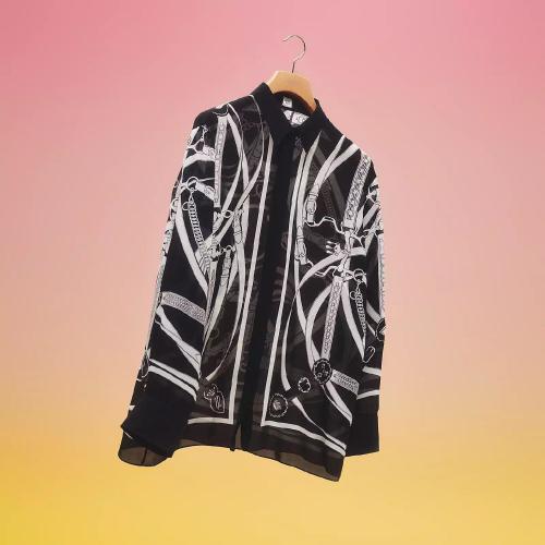  HERMES愛(ài)馬仕 22年秋冬 女士 長(zhǎng)袖襯衫 Chemise Inspiration Masculine imprime ??Promenade