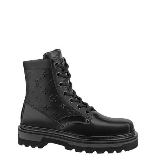 Louis Vuitton/路易威登 22年早春新款 LV RANGER系列 男士黑色小牛皮老花壓花馬丁靴短靴1A9FDJ