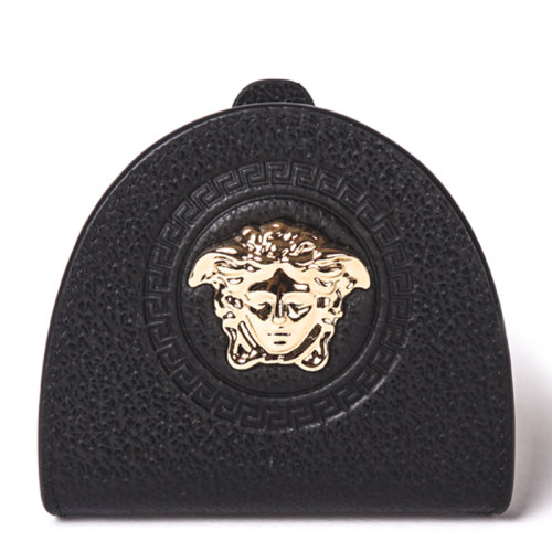 VERSACE/范思哲 男士黑色半圓形皮革金色美杜莎頭像裝飾錢夾錢包卡包零錢包手拿包男包 DPU7854-DGOVV-D41OH