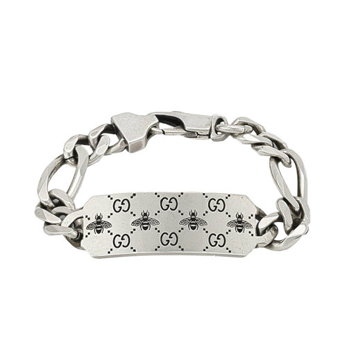 GUCCI/古馳 22新款 男女同款925銀GG蜜蜂刻花做舊銀色調(diào)手鏈728264J84000728