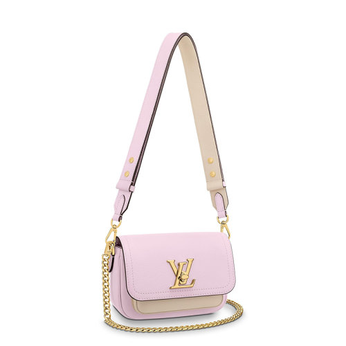 Louis Vuitton/路易威登 22春夏新款LOCKME TENDER系列 女士棉花糖色粒面小牛皮金扣配可拆卸鏈條可拆卸肩帶單肩手提鏈條包M59732