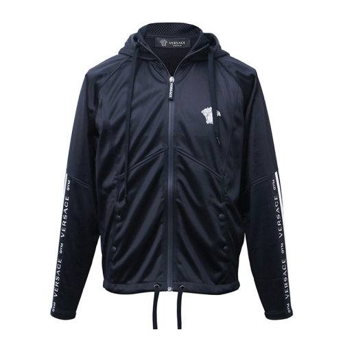 VERSACE/范思哲  男裝男士黑色棉質(zhì)連帽拉鏈時尚休閑夾克外套   AUU18000AP00173A008  GMH0022B