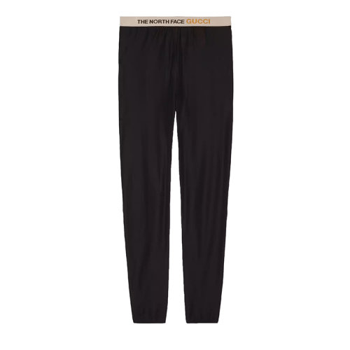 GUCCI/古馳 22秋冬款 The North Face聯(lián)名系列 男士黑色滌綸飾有聯(lián)名LOGO圖案對(duì)比色LOGO?腰帶針織抓絨長(zhǎng)褲663910ZAHSZ1000