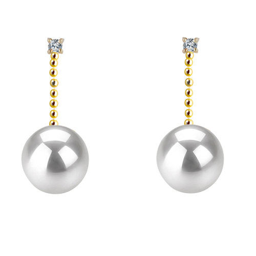 zhuella/珠艾樂 日本Akoya海水珠18k金耳線鉆石