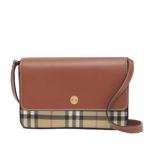 BURBERRY/博柏利  老花棕褐色格紋皮革便士包80492441