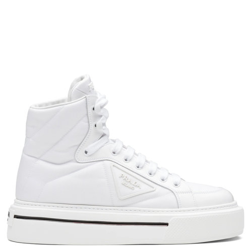 PRADA/普拉達(dá)  Macro Re-Nylon系列 女士白色再生尼龍和亮面皮革高幫運(yùn)動鞋1T642M_3LF5_F0009_F_B045