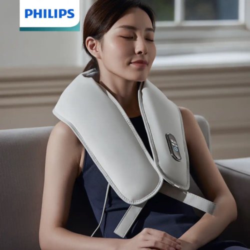 Philips/飛利浦  肩部按摩器 按摩披肩 力度可調(diào)節(jié)U型頸椎按摩儀 頸部背部肩頸熱敷一體捶背器 六檔力度 PPM3201N【灰色】
