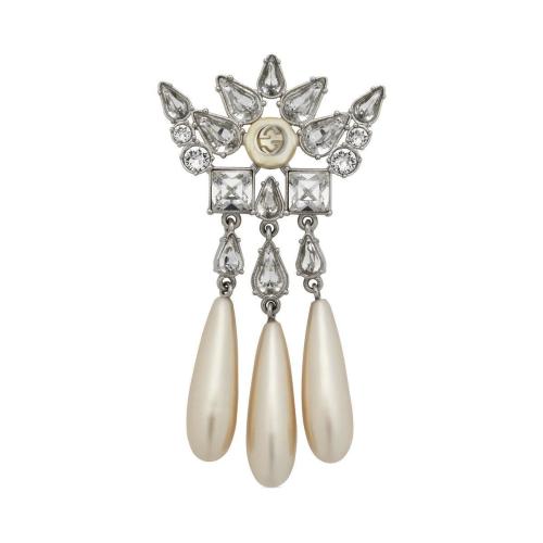  GUCCI古馳 22年秋冬 女士 互扣式雙G樹脂珍珠胸針 716303 I7359 8113