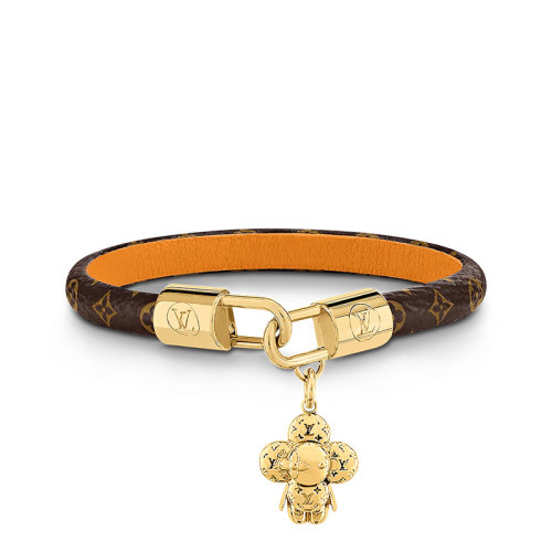 Louis Vuitton/路易威登 22春夏新款VIVIENNE系列 米色/棕色老花帆布金色金屬吉祥物造型吊飾手鏈M6773E