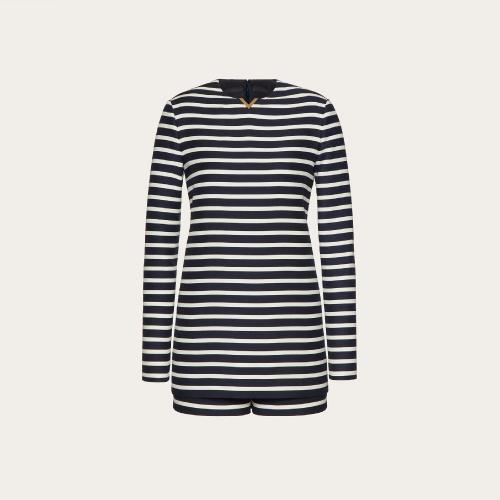  VALENTINO華倫天奴 22年秋冬 女士 連衣裙 COMBISHORT EN CREPE COUTURE a IMPRIMé RAYé 1B3