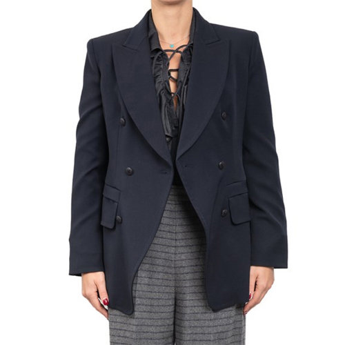 MaxMara/麥絲瑪拉 女士深藍色羊毛雙排扣西服西裝外套夾克 10460303-600-002
