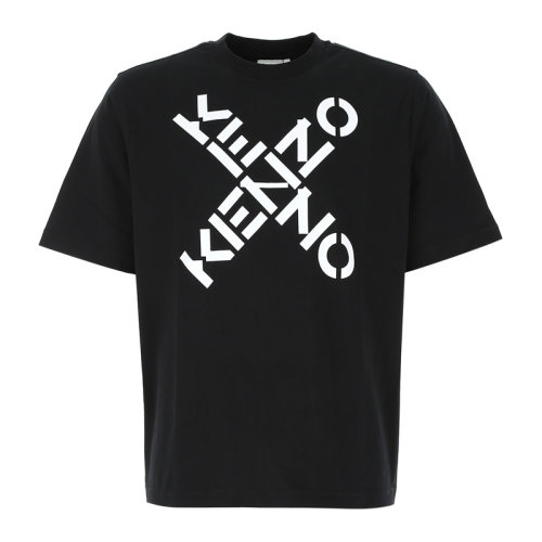 KENZO/高田賢三 男士黑色棉質(zhì)時尚百搭印花LOGO短袖T恤