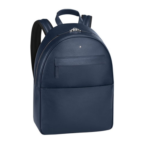 MontBlanc/萬寶龍 男士藍(lán)色皮革大圓頂?shù)逅{(lán)意大利雙肩包休閑旅行背包 116755