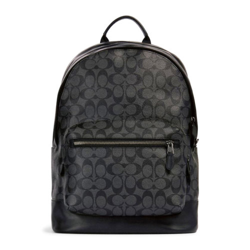 COACH/蔻馳 男士啞光黑色經(jīng)典老花PVC/配皮雙肩包旅行包男包 F2736QBAF4