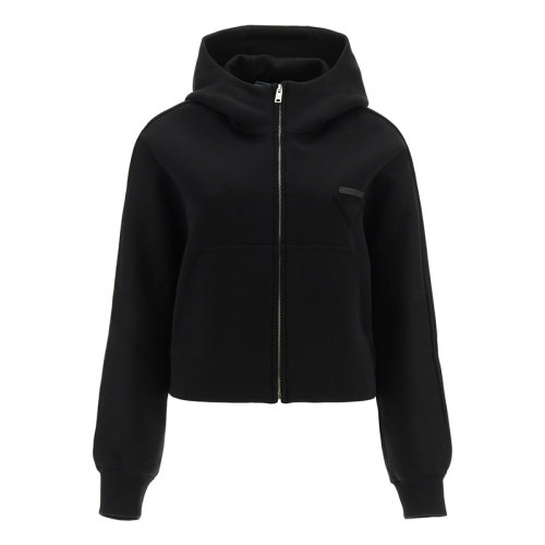 PRADA/普拉達(dá)  女裝女士黑色棉質(zhì)時(shí)尚百搭品牌字母連帽拉鏈夾克外套  138562-1M0A-F0002