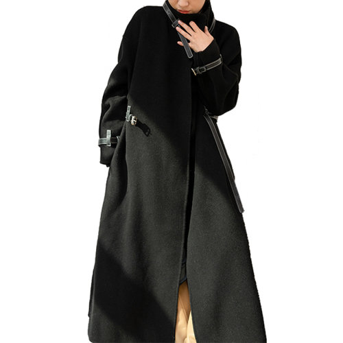 GeleiStory/GeleiStory2022秋冬新款雙面羊絨大衣女壓軸拼皮中長款慵懶高貴風毛呢大衣女女士大衣