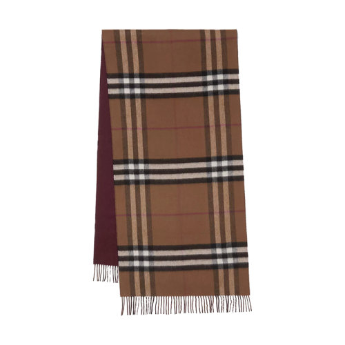 BURBERRY/博柏利新款 男女同款樺木棕/櫻桃色雙面兩用格紋羊絨圍巾80453331