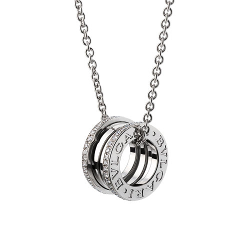 BVLGARI/寶格麗 B.ZERO1系列 18K金白金圓形吊墜邊緣鑲有密釘鉆石的項(xiàng)鏈 350054
