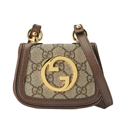 GUCCI/古馳  22新款Blondie系列 女士烏木色/棕色帆布配皮圓形G金扣小包錢包掛脖包698635K9GSG8358