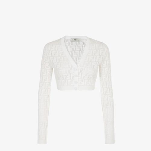  FENDI芬迪 22年秋冬 女士 針織衫 白色人造絲開衫 FZC942AJTLF0ZNM