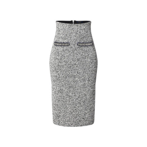 Louis Vuitton/路易威登 22年春夏新款 女士白色/黑色棉質(zhì)混紡針織粗花呢中長半身裙1A9XY4