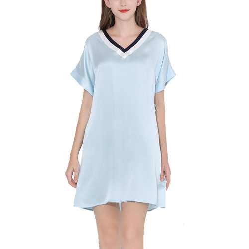 GeleiStory/GeleiStory  夏短袖純色休閑薄款桑蠶絲綢ins風睡裙可外穿女睡衣/家居服