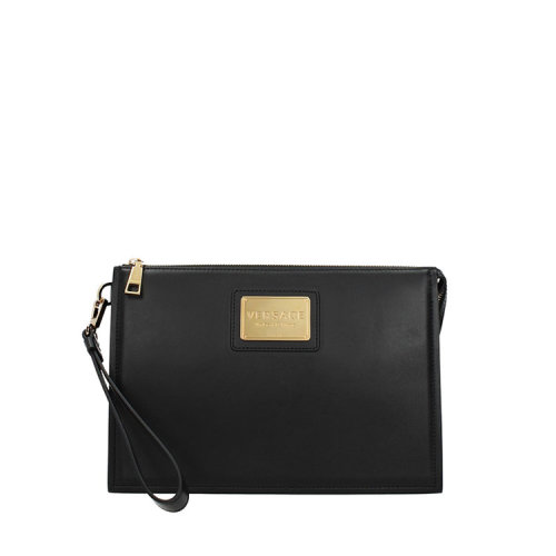 VERSACE/范思哲 男士 黑色 皮質(zhì)美杜莎金色微標(biāo)手拿包 DP87631 DVIT88 D41TR HJH0015X