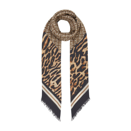 BURBERRY/博柏利 羊毛絲混紡豹紋印花女士絲巾