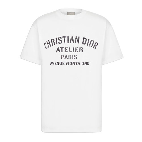 DIOR/迪奧 新款男士大碼白色CHRISTIAN DIOR ATELIER簽名印花純棉短袖T恤 043J615A0589_C089