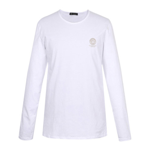 VERSACE/范思哲 男士純色棉質(zhì)混紡氨綸經(jīng)典字母徽標(biāo)美杜莎頭像裝飾圓領(lǐng)長袖上衣T恤 AUU01007-A232741 多色可選