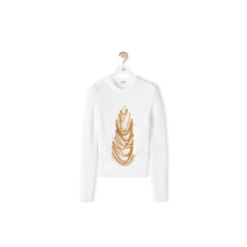  LOEWE羅意威 22年秋冬 女士 針織衫 Ripped chain sweater in hem and linen S359Y14KAD-1950