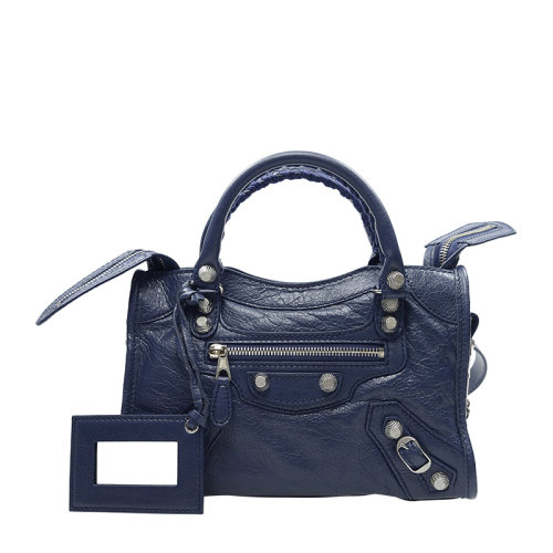 Balenciaga/巴黎世家 女士藍(lán)色羊皮機(jī)車風(fēng)手提包斜挎包單肩包女包 309544-D94JN-1365