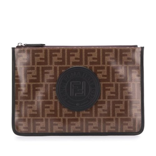 FENDI/芬迪  男士雙F圓形徽標(biāo)FF印花棕色手拿包 7N0078A5K4F17PZ HKY012467
