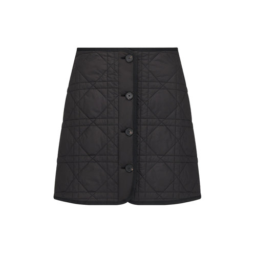 DIOR/迪奧 22年早春新款 女士黑色滌綸絎縫塔夫綢科技面料超大藤格紋圖案迷你裙短裙227J88A2827_X9000