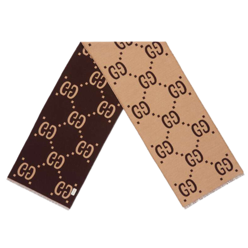 GUCCI/古馳 2020S 女士羊毛圍巾 焦糖色  GG圖案提花圍巾  新年好禮 簡約時尚